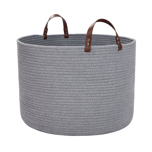 GRAY COTTON ROPE BASKET LARGE-ROPE BASKETS-BRAIDED CROWN