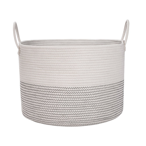 BEIGE WOVEN COTTON ROPE BASKET-ROPE BASKETS-BRAIDED CROWN