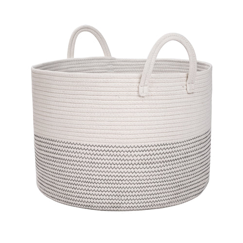BEIGE WOVEN COTTON ROPE BASKET-ROPE BASKETS-BRAIDED CROWN