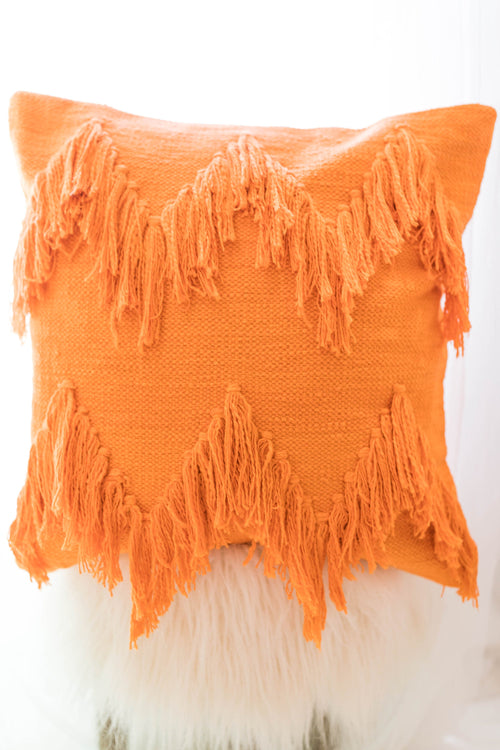 Marigold Orange Fringe Pillow Cover