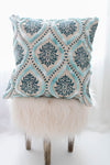 AQUA GREEN COTTON PRINT TUFTED PILLOW COVER-PILLOWS-BRAIDED CROWN