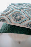 AQUA GREEN COTTON PRINT TUFTED PILLOW COVER-PILLOWS-BRAIDED CROWN