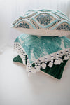 AQUA GREEN COTTON PRINT TUFTED PILLOW COVER-PILLOWS-BRAIDED CROWN