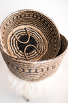 NATURAL AND BLACK PATTERN BELLY BASKET-BELLY BASKETS-BRAIDED CROWN