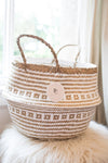 WHITE TAN PATTERN BELLY BASKET-BELLY BASKETS-BRAIDED CROWN