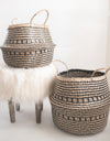 NATURAL AND BLACK PATTERN BELLY BASKET-BELLY BASKETS-BRAIDED CROWN