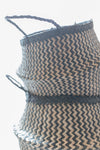 NATURAL AND BLACK ZIG ZAG BELLY BASKET-BELLY BASKETS-BRAIDED CROWN